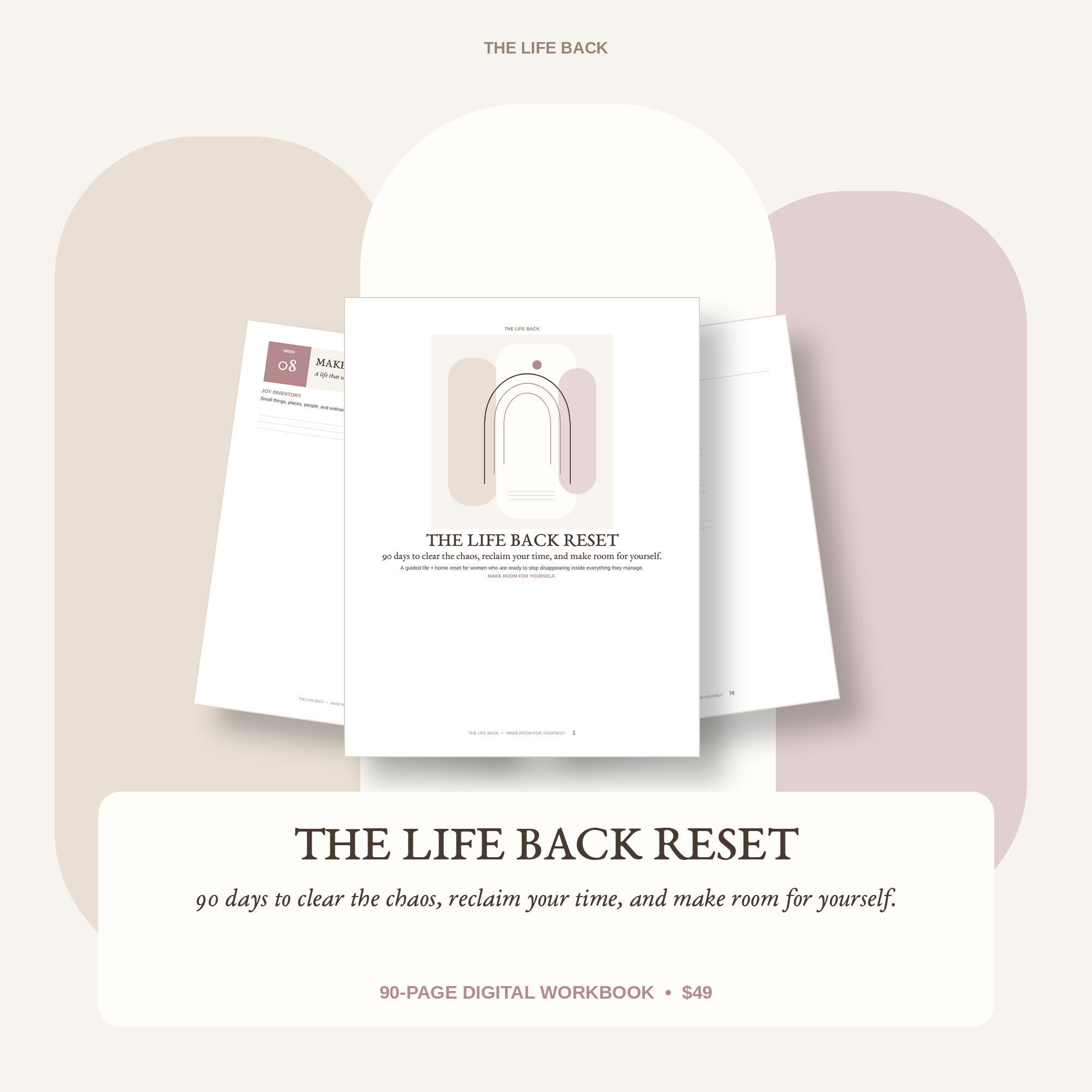 The Life Back Reset workbook cover and sample pages
